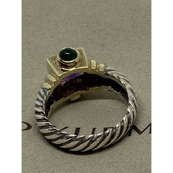 David Yurman 925 14K Gold Renaissance Cable Ring Amethyst Green Onyx Sz 7.75 - Picture 7 of 8